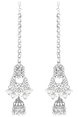 White Rhodium Plated Handcrafted Faux Kundan Studded Necklace Earring Set