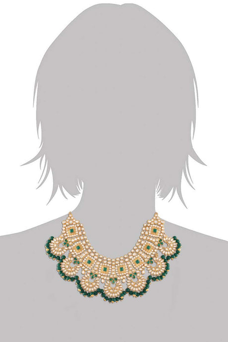 Green Gold Plated Faux Kundan And Stone Studded Choker Necklace Set