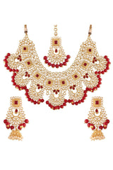 Maroon Gold Plated Faux Kundan And Stone Studded Choker Necklace Set
