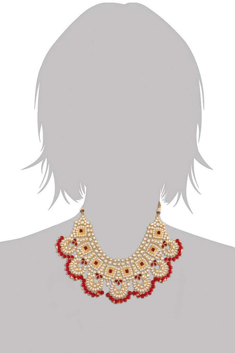 Maroon Gold Plated Faux Kundan And Stone Studded Choker Necklace Set