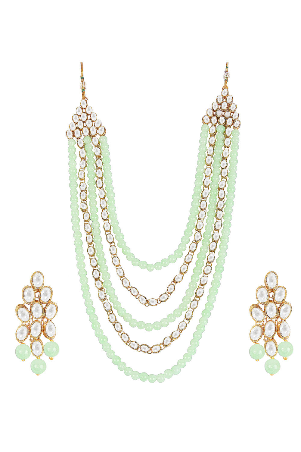 Alloy Necklace With Earrings In Green