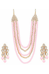 Alloy Necklace with Earrings in pink