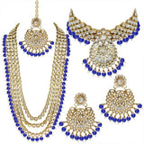 Alloy Necklace With Earrings And Maang Tikka In Blue