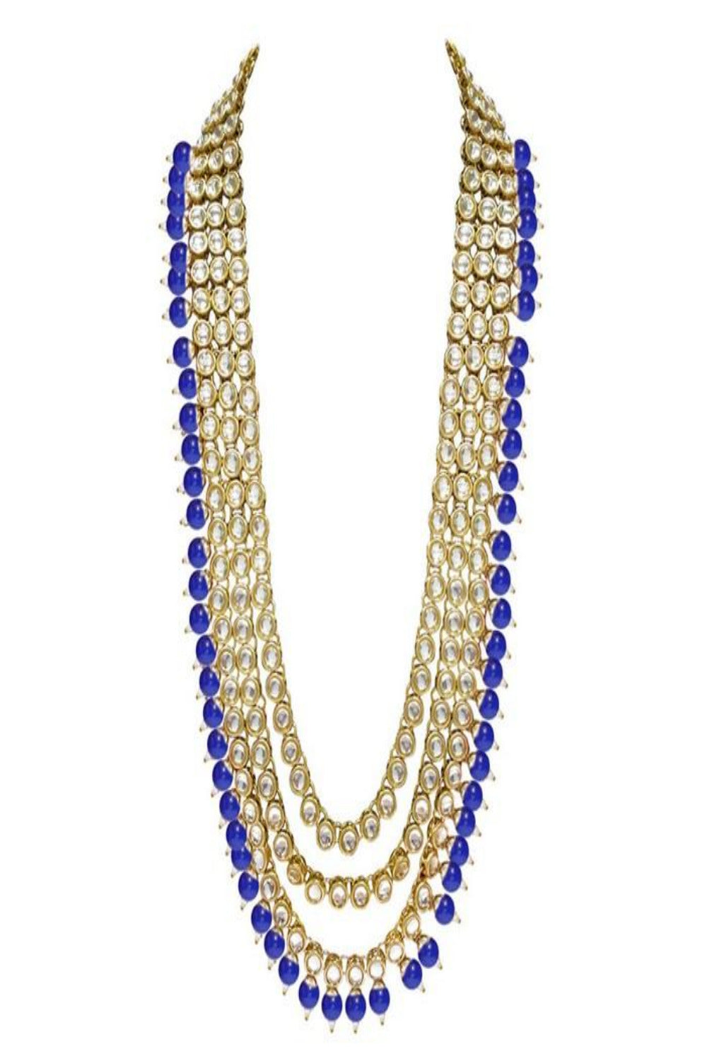 Alloy Necklace With Earrings And Maang Tikka In Blue