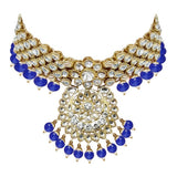 Alloy Necklace With Earrings And Maang Tikka In Blue