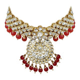 Alloy Necklace With Earrings And Maang Tikka In Red