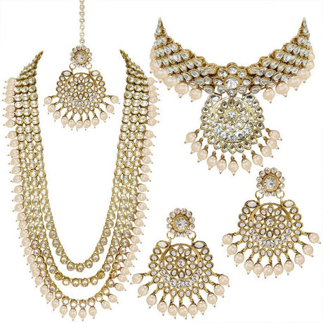 Alloy Necklace with Earrings and Maang Tikka in White