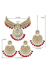 Alloy Necklace With Earrings And Maang Tikka In Red