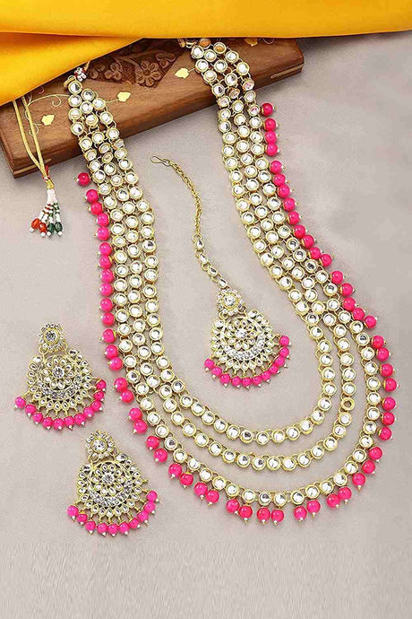 Buy Women's Alloy Necklace Set in Rani Pink