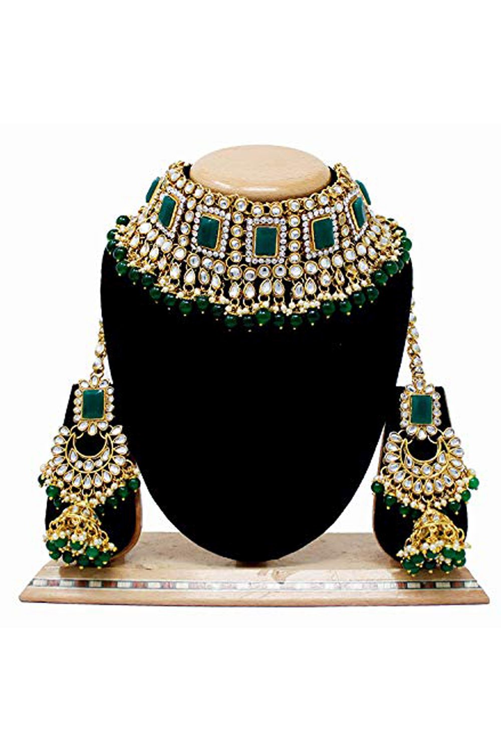 Buy Women's Alloy Necklace Set in Green and Gold