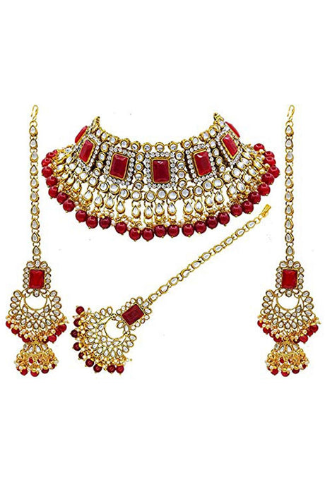 Shop Women's Necklace Set in Maroon and Gold