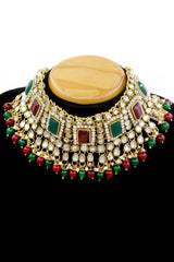 Buy Women's Alloy Necklace & Earring Sets in Maroon Green - Back