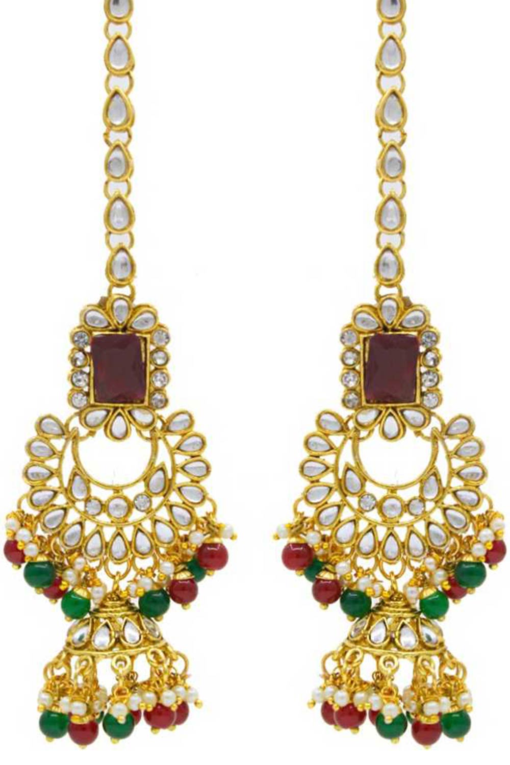 Buy Women's Alloy Necklace & Earring Sets in Maroon Green - Front