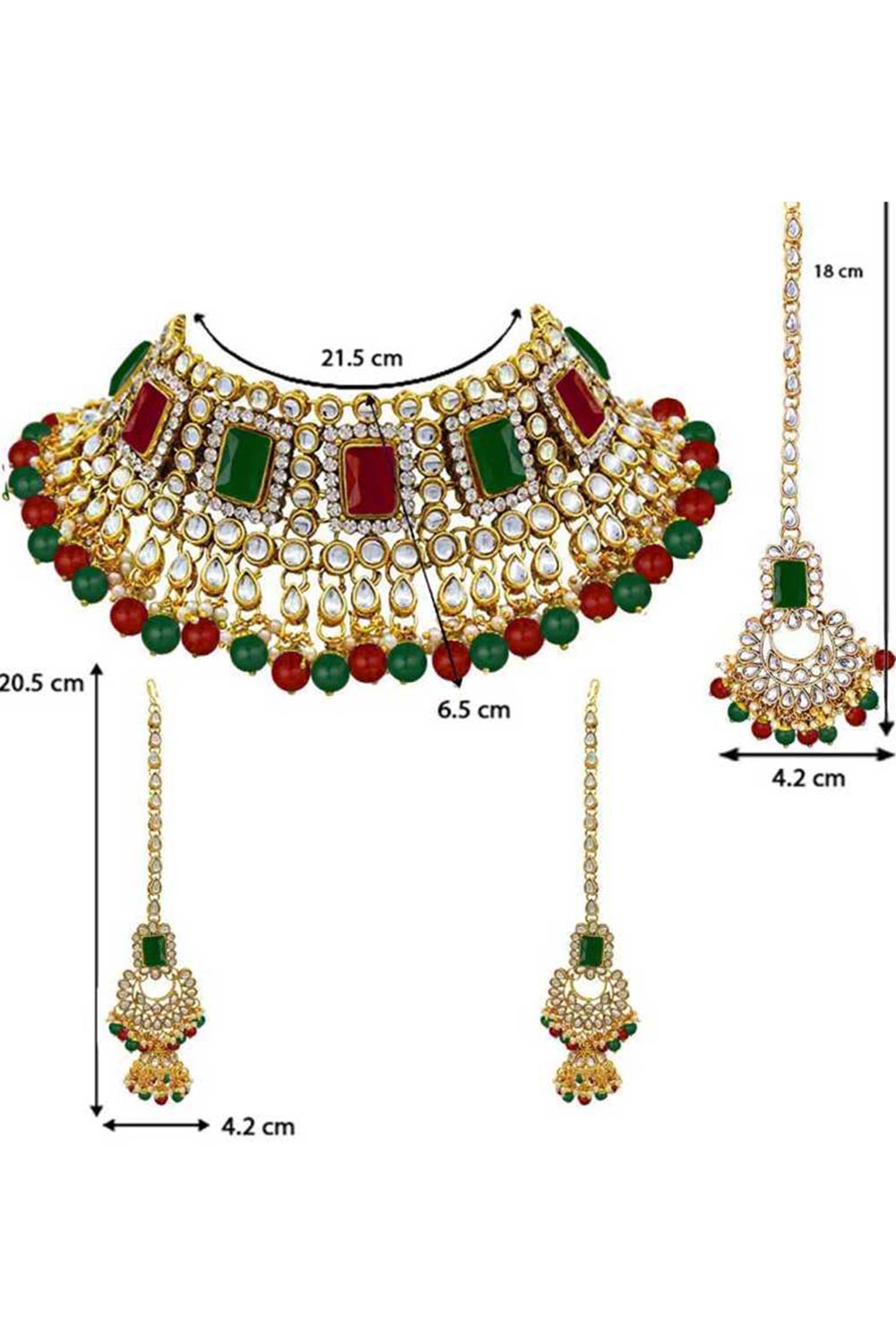 Buy Women's Alloy Necklace & Earring Sets in Maroon Green - Side