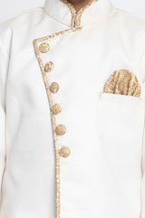 Boy's Cotton Art Silk Kurta Set In White