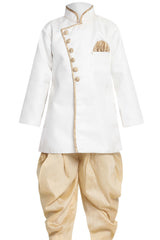 Boy's Cotton Art Silk Kurta Set In White