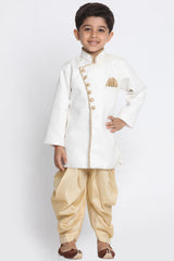 Boy's Cotton Art Silk Kurta Set In White