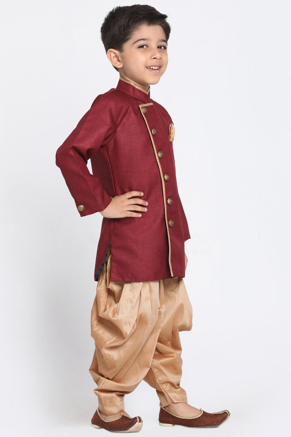 Boy's Cotton Art Silk Kurta Set In Maroon