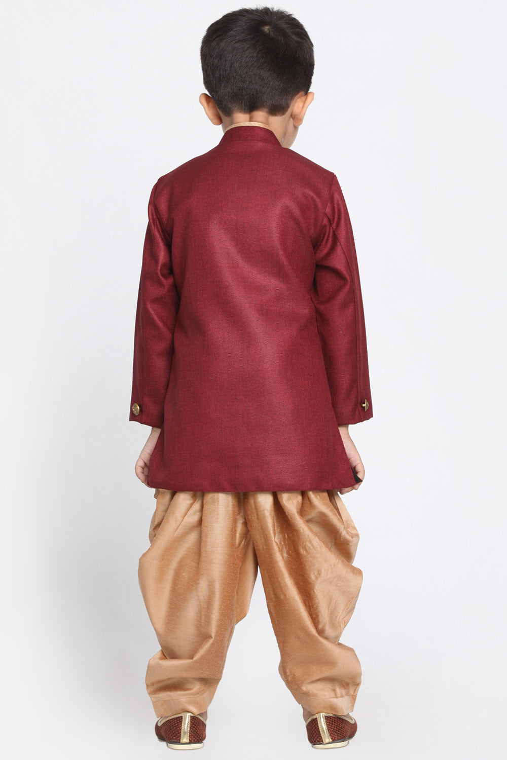 Boy's Cotton Art Silk Kurta Set In Maroon