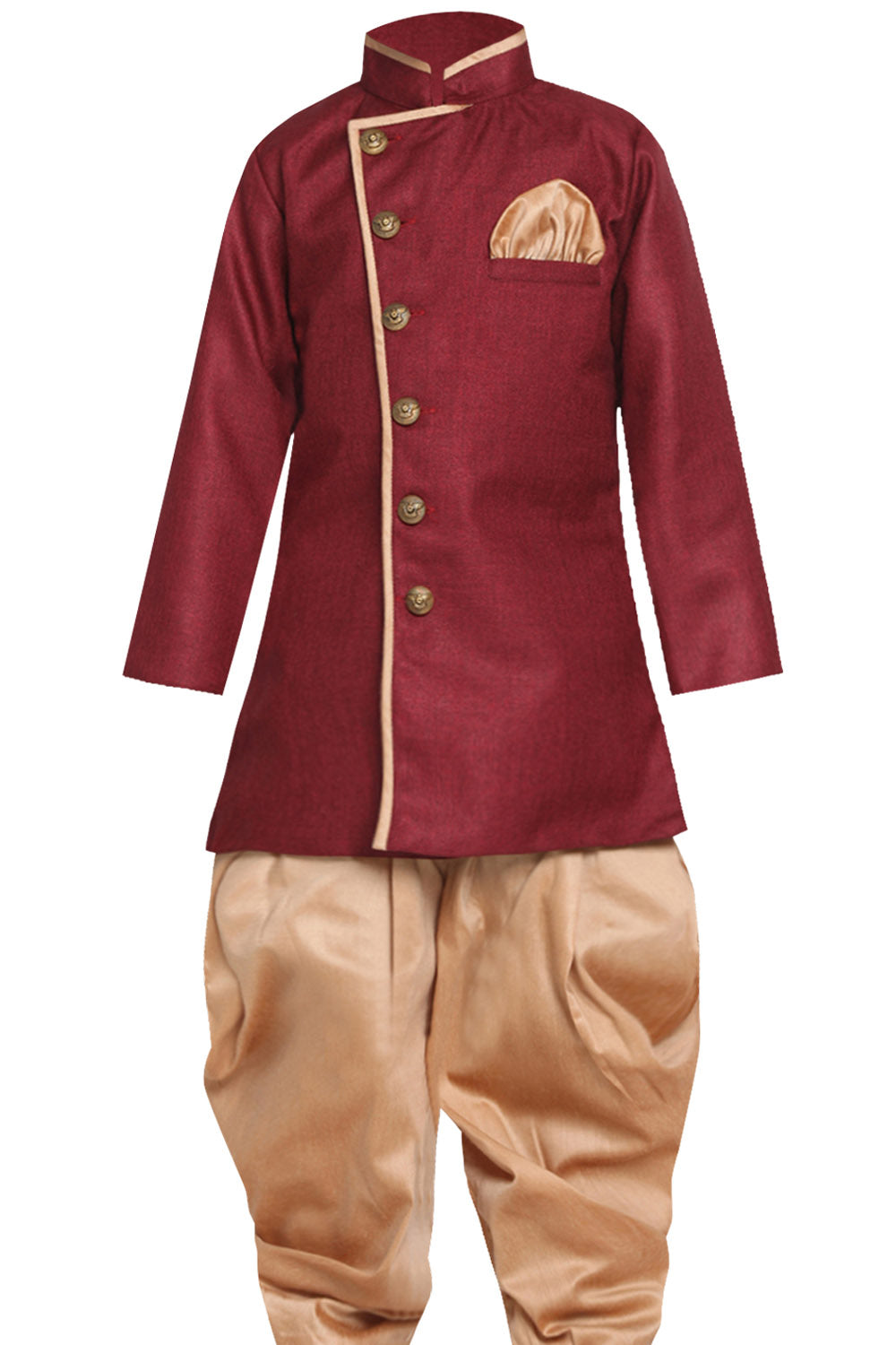 Boy's Cotton Art Silk Kurta Set In Maroon