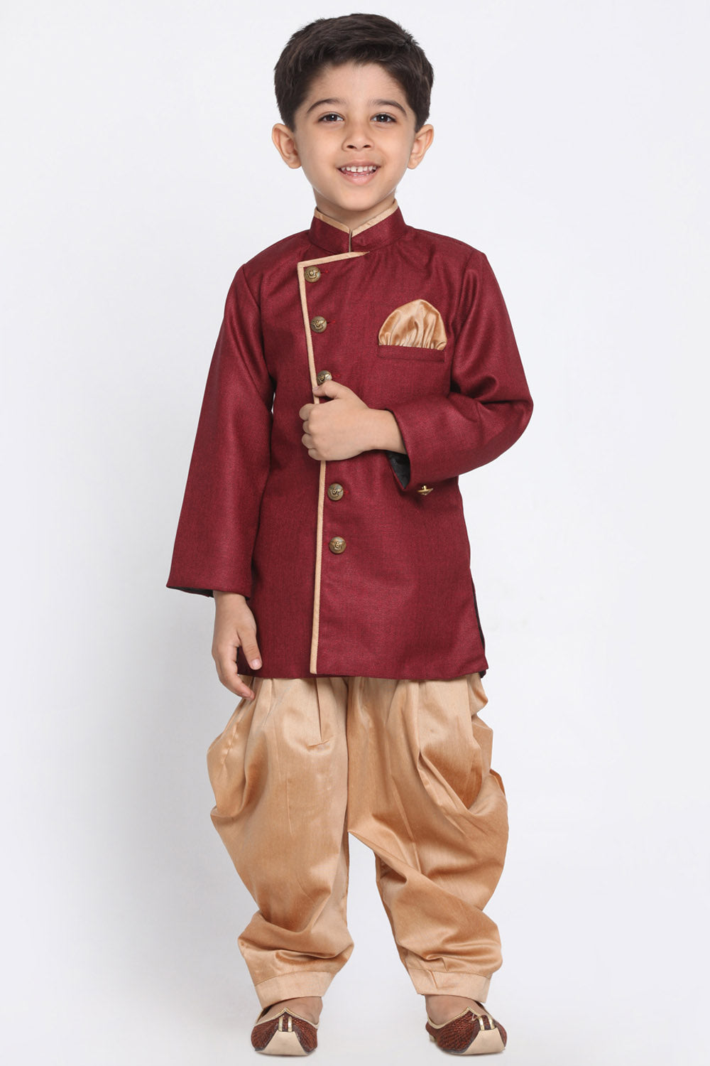 Boy's Cotton Art Silk Kurta Set In Maroon