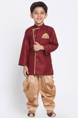 Boy's Cotton Art Silk Kurta Set In Maroon