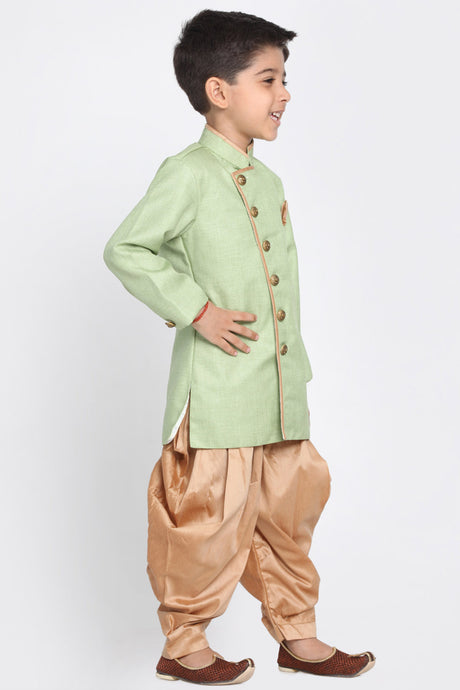 Boy's Cotton Art Silk Kurta Set in Green