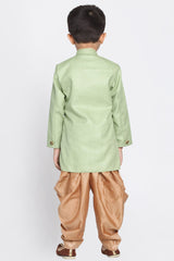 Boy's Cotton Art Silk Kurta Set In Green