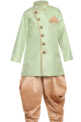 Boy's Cotton Art Silk Kurta Set In Green