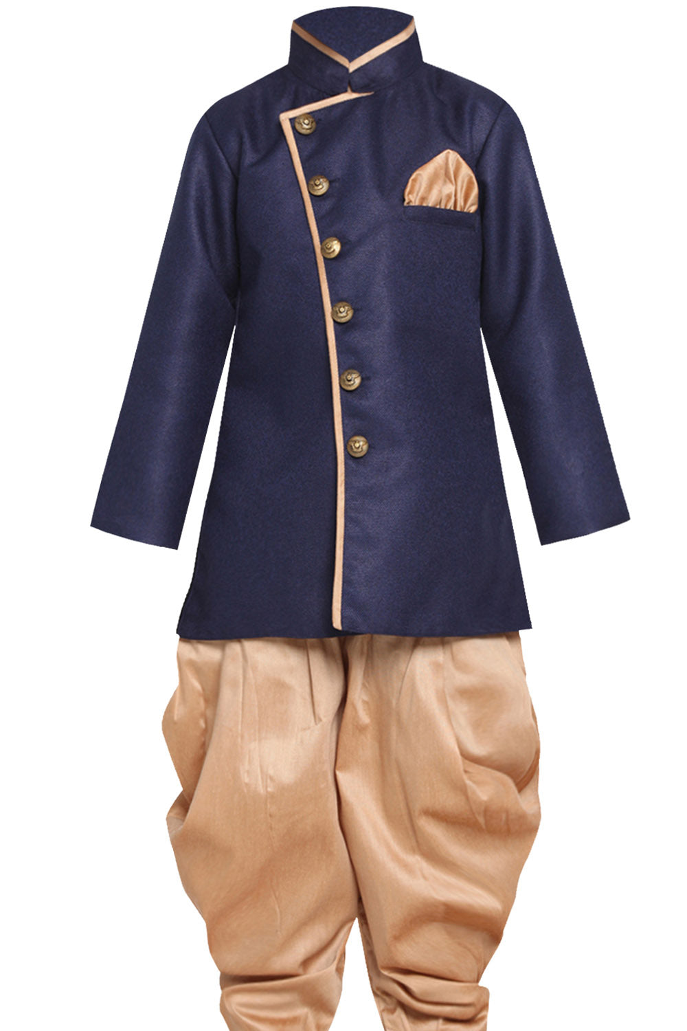 Boy's Cotton Art Silk Kurta Set In Deep Blue