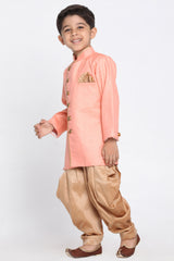 Boy's Cotton Art Silk Kurta Set In Pink