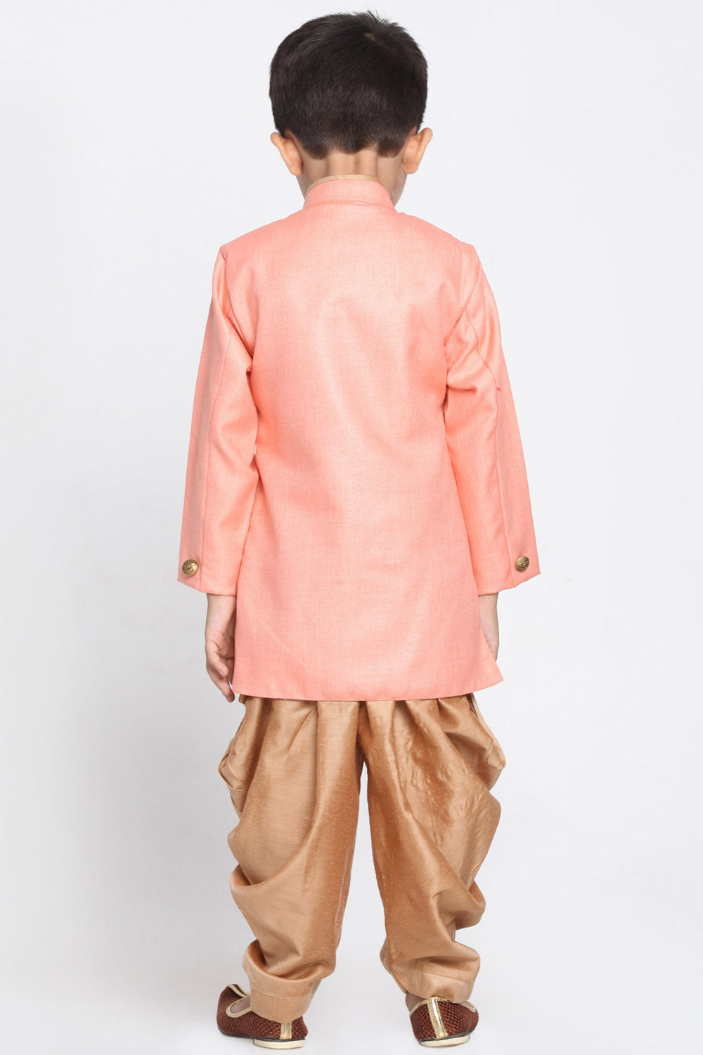 Boy's Cotton Art Silk Kurta Set In Pink