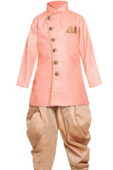 Boy's Cotton Art Silk Kurta Set In Pink