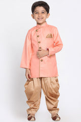 Boy's Cotton Art Silk Kurta Set In Pink