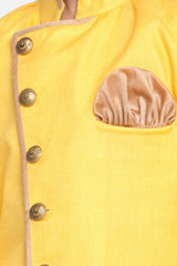 Boy's Cotton Art Silk Kurta Set In Yellow