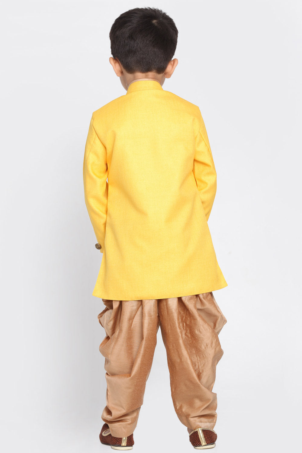 Boy's Cotton Art Silk Kurta Set In Yellow