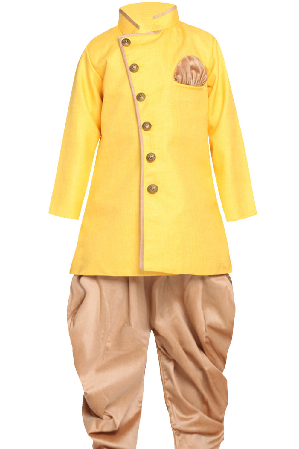 Boy's Cotton Art Silk Kurta Set In Yellow