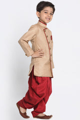 Boy's Cotton Art Silk Kurta Set In Brown