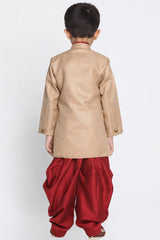 Boy's Cotton Art Silk Kurta Set In Brown