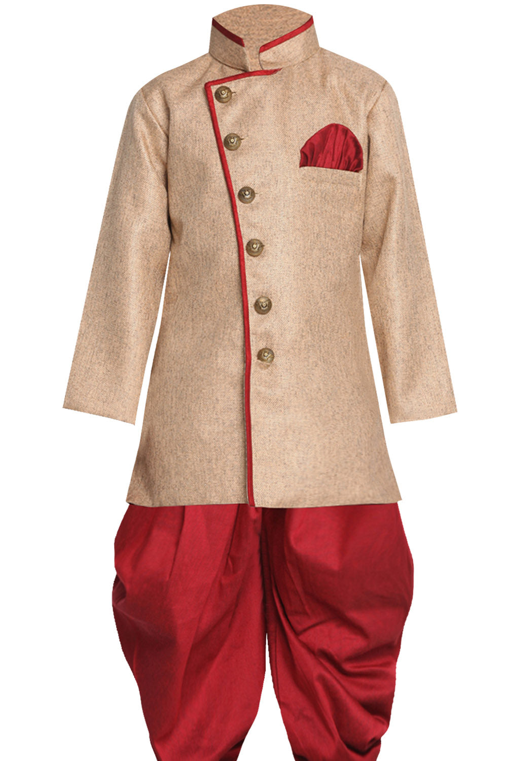 Boy's Cotton Art Silk Kurta Set In Brown