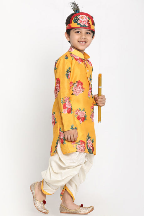 Boy's Blended Cotton Kurta Set in Yellow