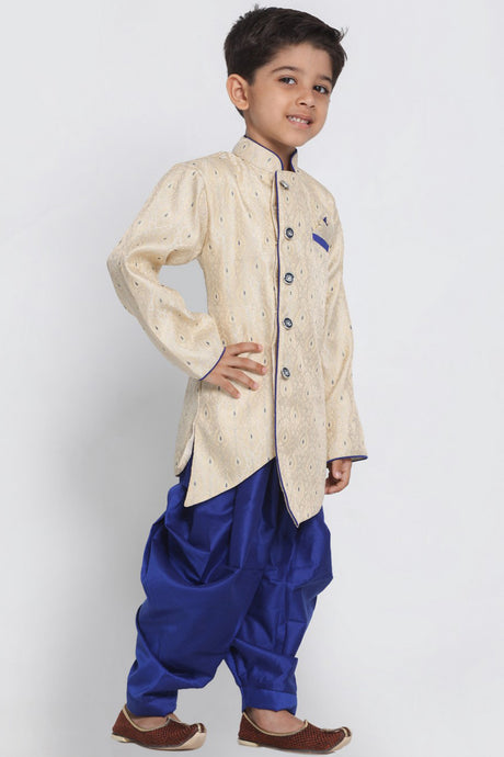 Boy's Cotton Art Silk Kurta Set In Blue