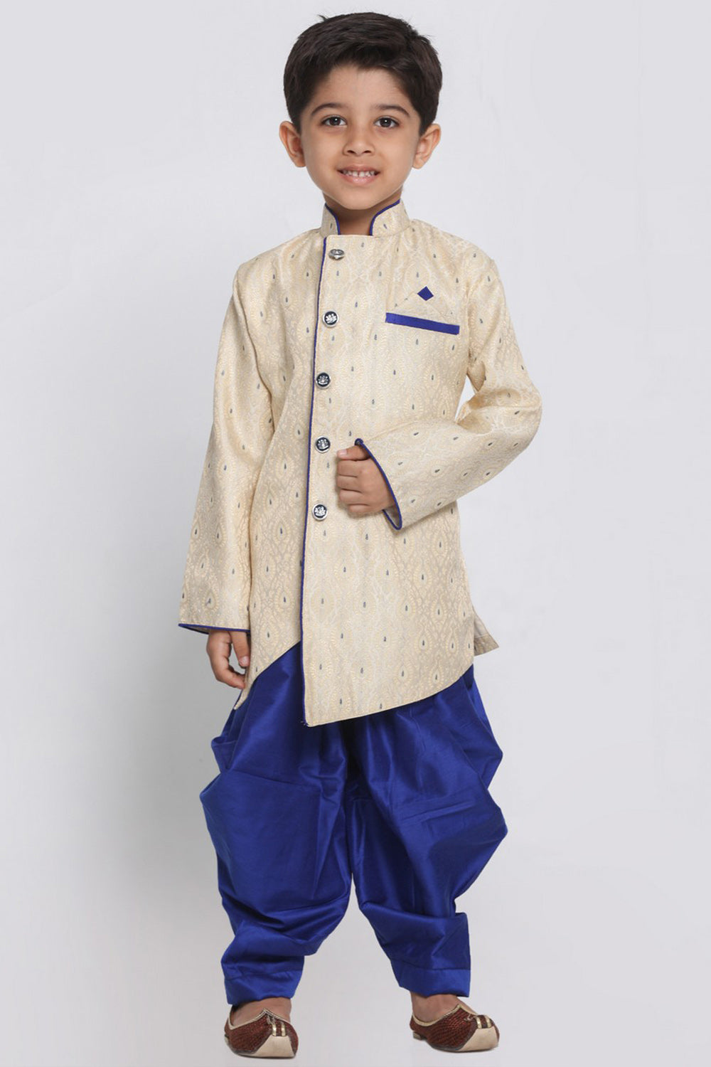 Boy's Cotton Art Silk Kurta Set In Blue