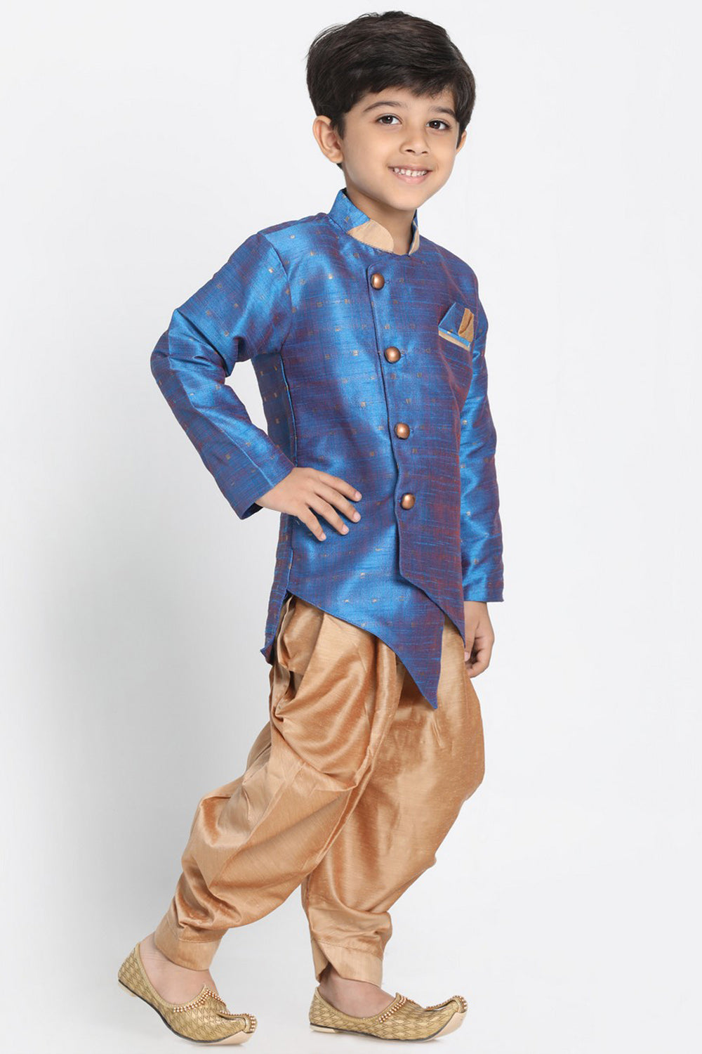 Boy's Cotton Art Silk Kurta Set In Light Blue