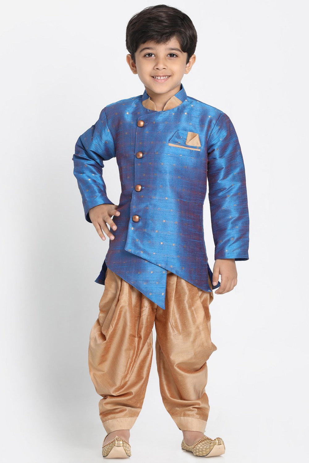 Boy's Cotton Art Silk Kurta Set In Light Blue