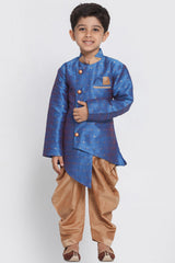 Boy's Cotton Art Silk Kurta Set In Blue