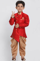 Boy's Cotton Art Silk Kurta Set In Maroon