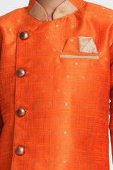 Boy's Cotton Art Silk Kurta Set In Orange