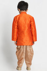 Boy's Cotton Art Silk Kurta Set In Orange