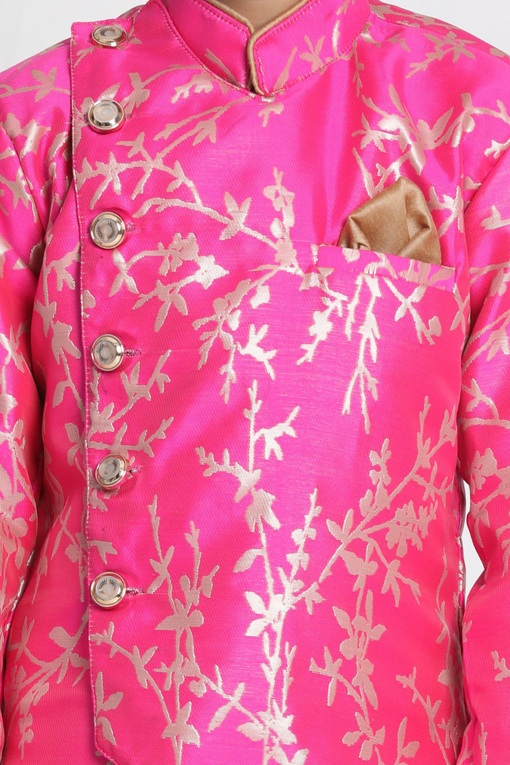 Boy's Cotton Art Silk Kurta Set In Pink